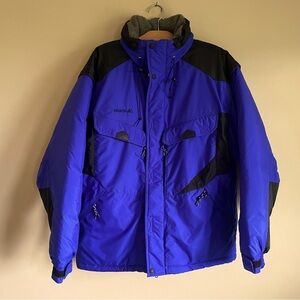 Vintage Mobius Puffer Ski Snow Snowboard Jacket With Hood Colorblock Retro Blue